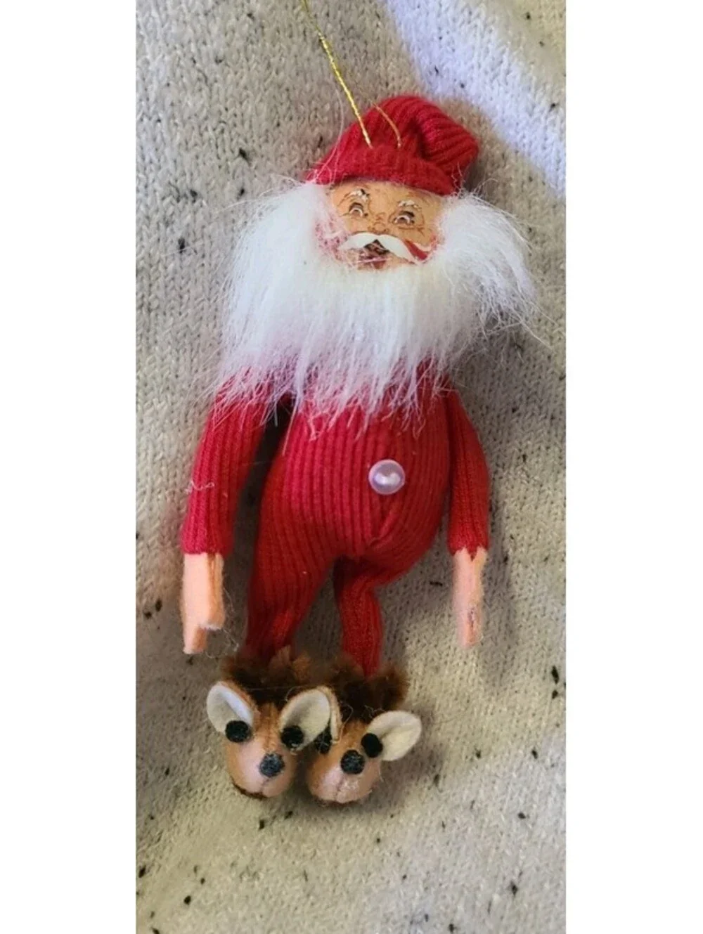 Annalee Christmas Bedtime Santa Ornament 2007 Red Pajamas Reindeer Slippers 3